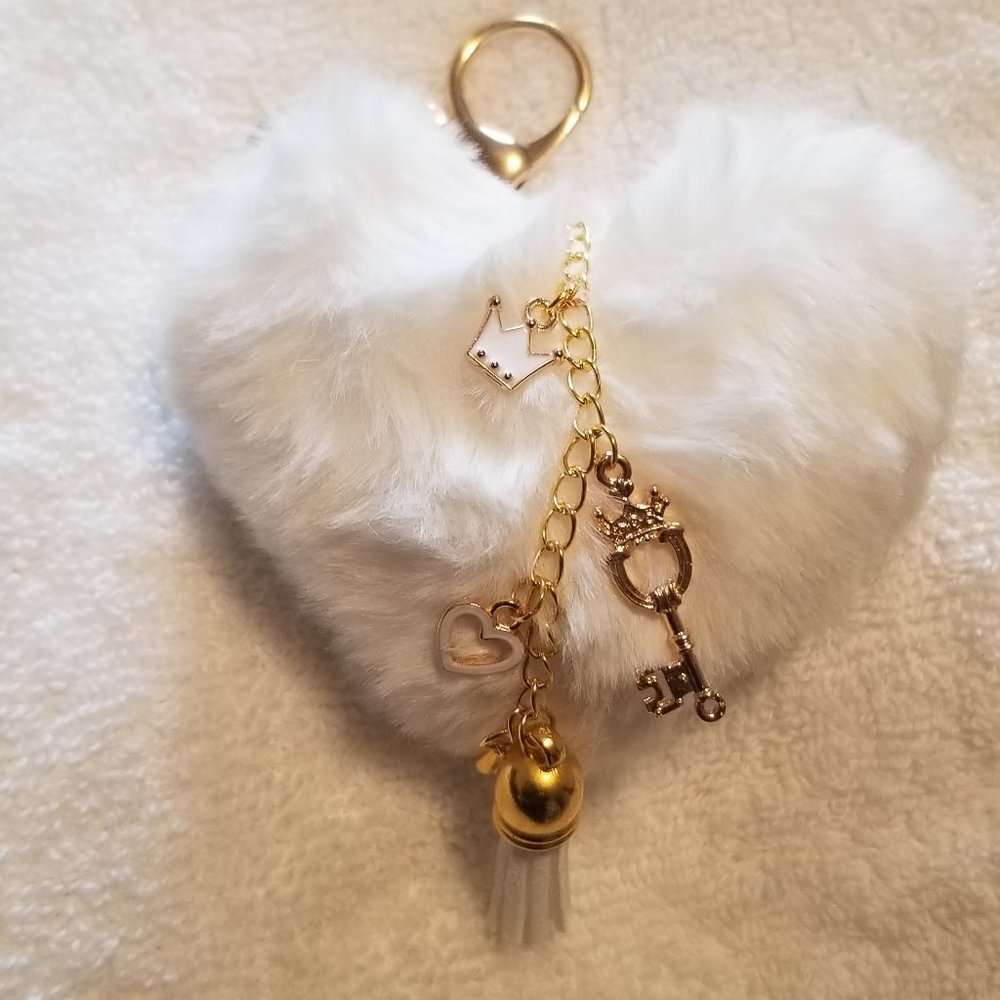 Heart Pom Pom Keychain with Charms